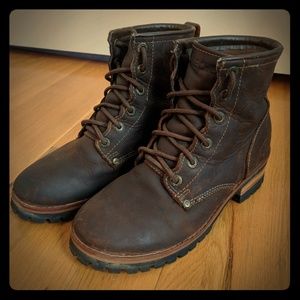 Brown leather work boots